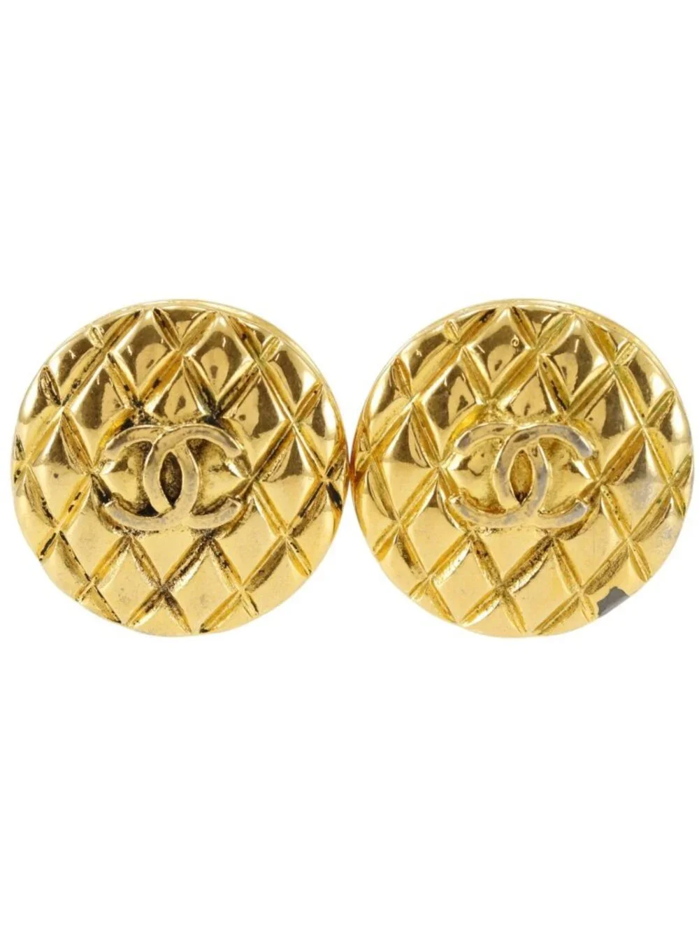 Chanel CC Logo Quilted Vintage Gold Plated 25 Earrings